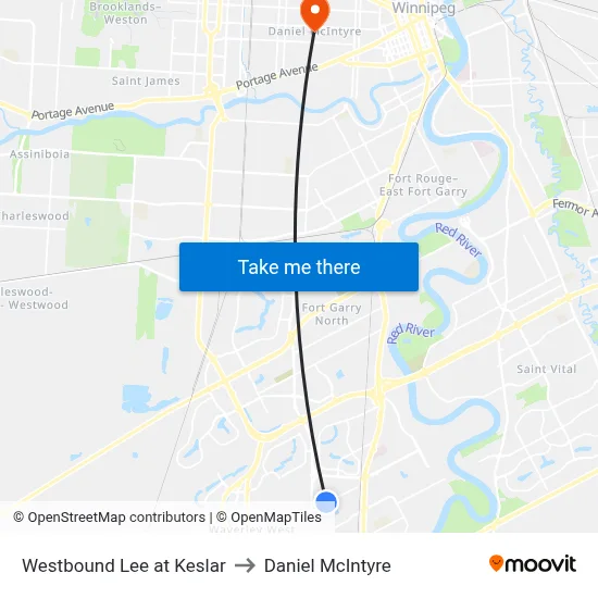 Westbound Lee at Keslar to Daniel McIntyre map