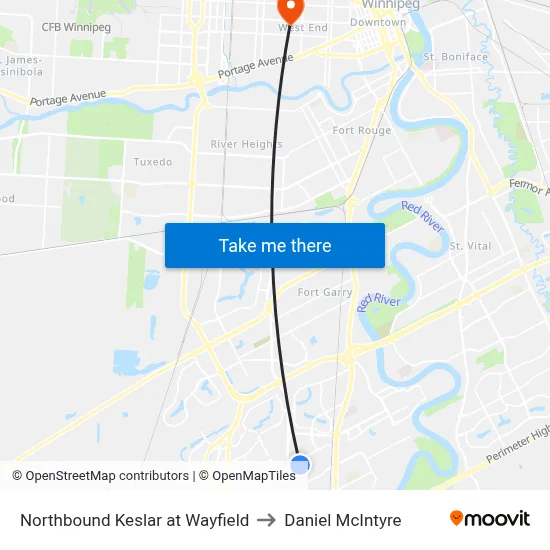 Northbound Keslar at Wayfield to Daniel McIntyre map