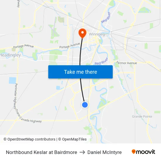 Northbound Keslar at Bairdmore to Daniel McIntyre map