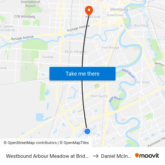 Westbound Arbour Meadow at Bridgeland to Daniel McIntyre map