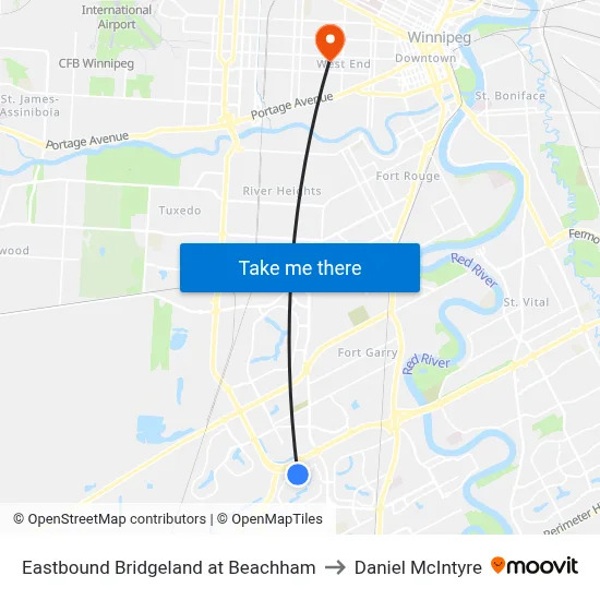 Eastbound Bridgeland at Beachham to Daniel McIntyre map