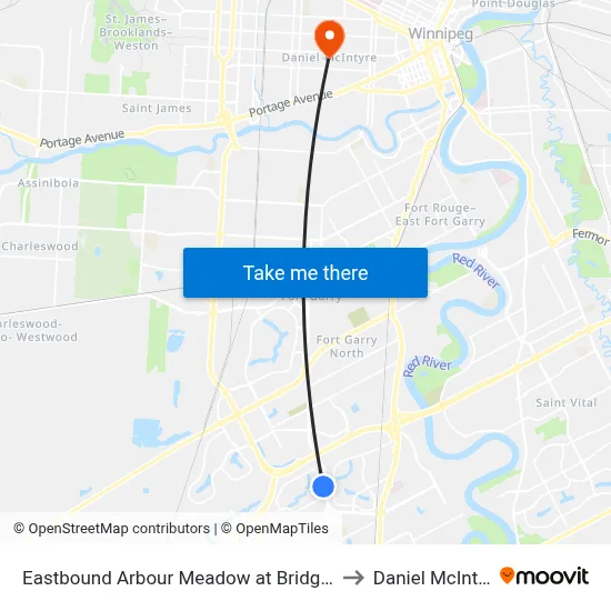 Eastbound Arbour Meadow at Bridgeland to Daniel McIntyre map