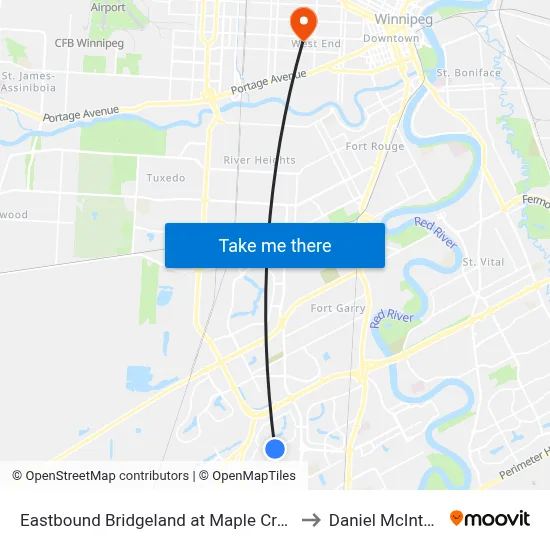 Eastbound Bridgeland at Maple Creek to Daniel McIntyre map