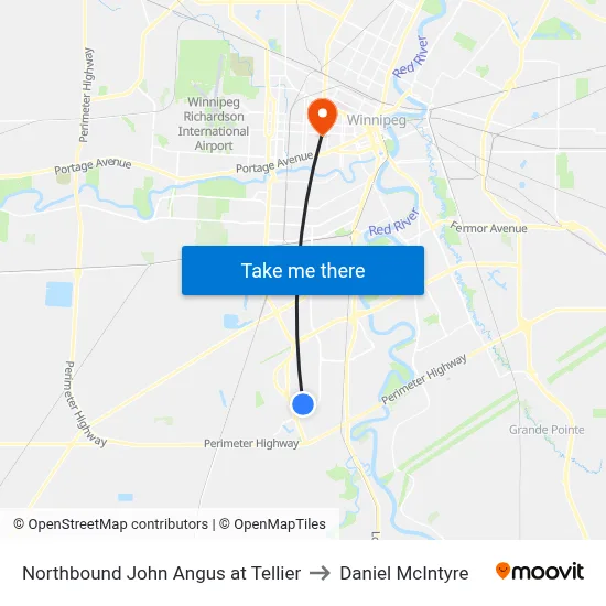 Northbound John Angus at Tellier to Daniel McIntyre map