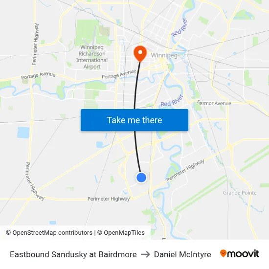 Eastbound Sandusky at Bairdmore to Daniel McIntyre map