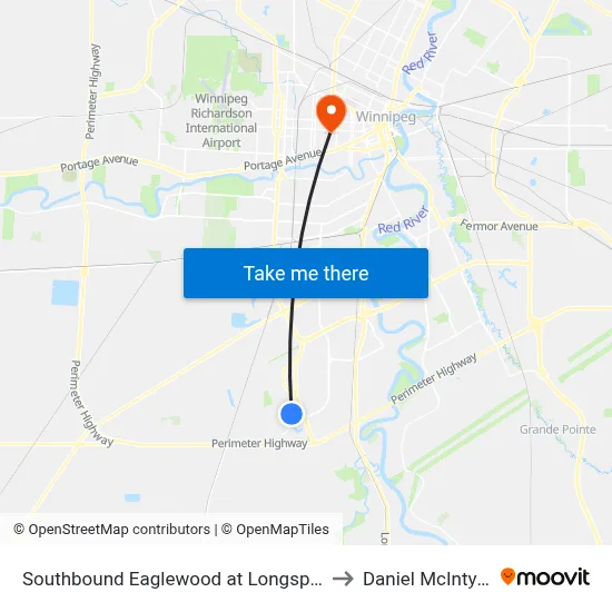 Southbound Eaglewood at Longspur to Daniel McIntyre map