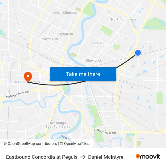 Eastbound Concordia at Peguis to Daniel McIntyre map