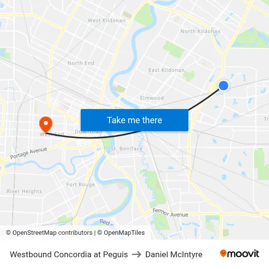 Westbound Concordia at Peguis to Daniel McIntyre map