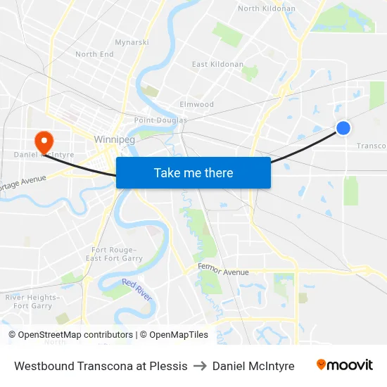 Westbound Transcona at Plessis to Daniel McIntyre map