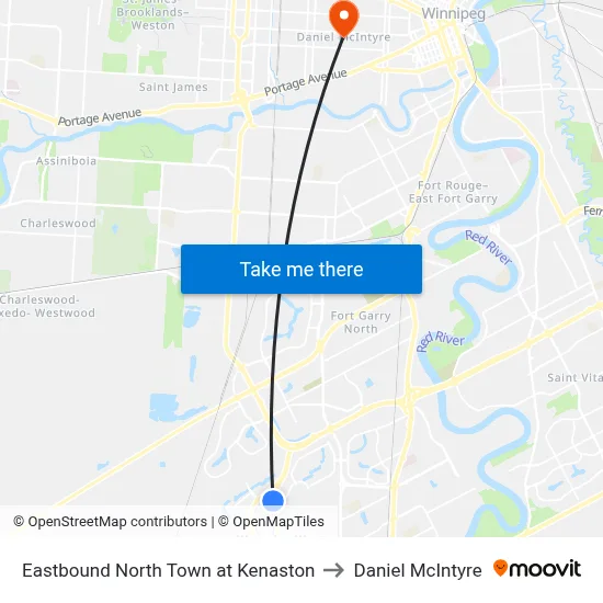 Eastbound North Town at Kenaston to Daniel McIntyre map