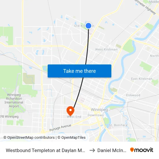 Westbound Templeton at Daylan Marshall to Daniel McIntyre map