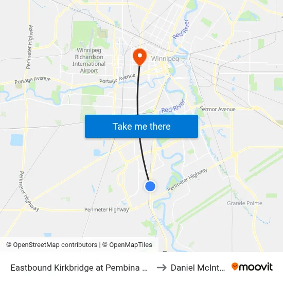 Eastbound Kirkbridge at Pembina West to Daniel McIntyre map