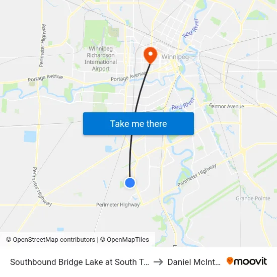 Southbound Bridge Lake at South Town to Daniel McIntyre map