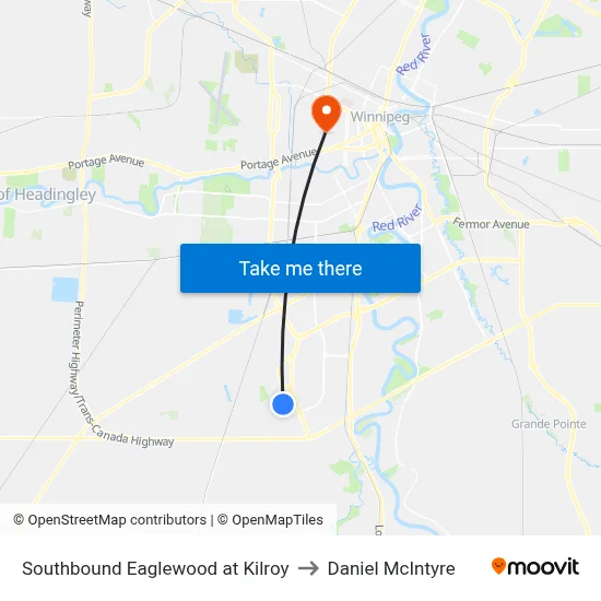 Southbound Eaglewood at Kilroy to Daniel McIntyre map