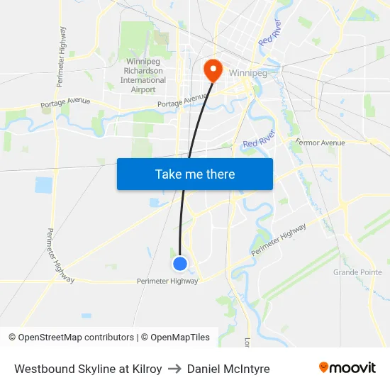 Westbound Skyline at Kilroy to Daniel McIntyre map