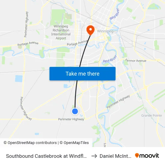 Southbound Castlebrook at Windflower to Daniel McIntyre map