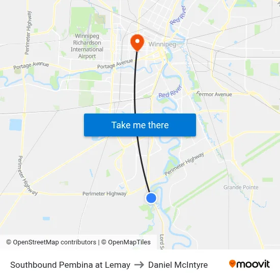 Southbound Pembina at Lemay to Daniel McIntyre map