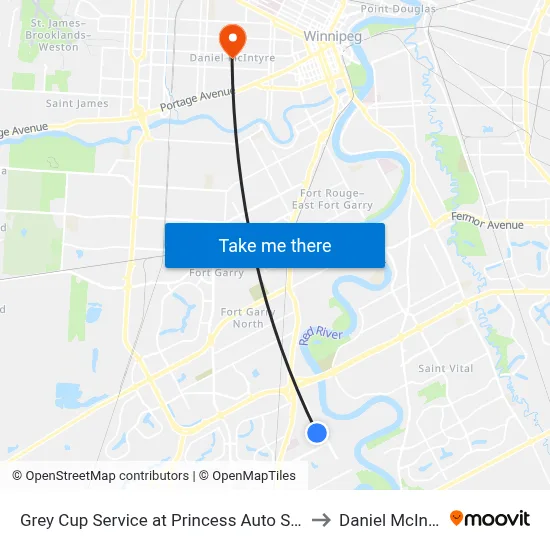 Grey Cup Service at Princess Auto Stadium to Daniel McIntyre map