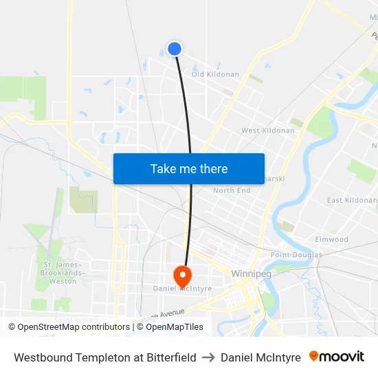Westbound Templeton at Bitterfield to Daniel McIntyre map