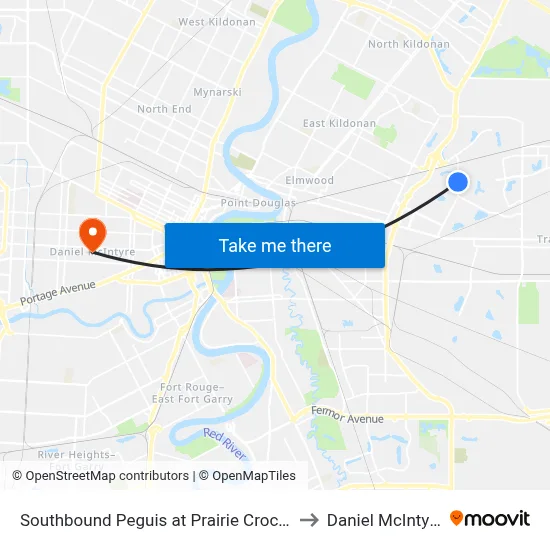 Southbound Peguis at Prairie Crocus to Daniel McIntyre map