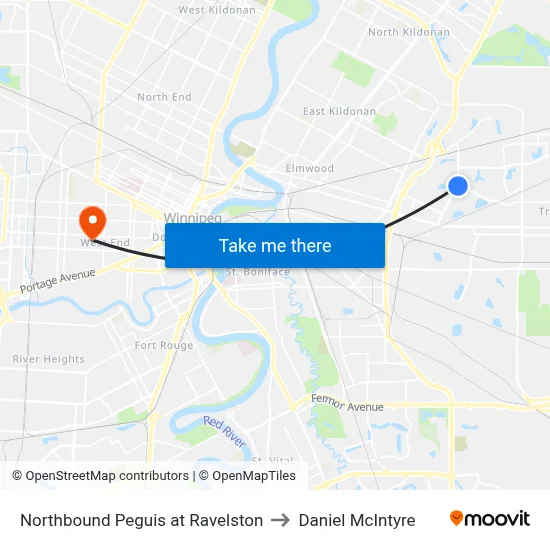 Northbound Peguis at Ravelston to Daniel McIntyre map