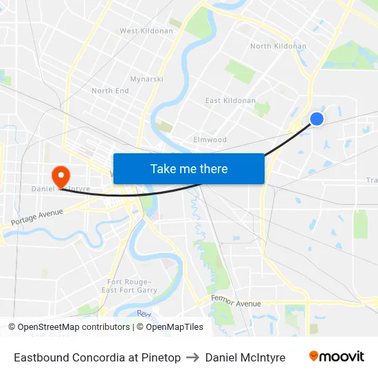 Eastbound Concordia at Pinetop to Daniel McIntyre map
