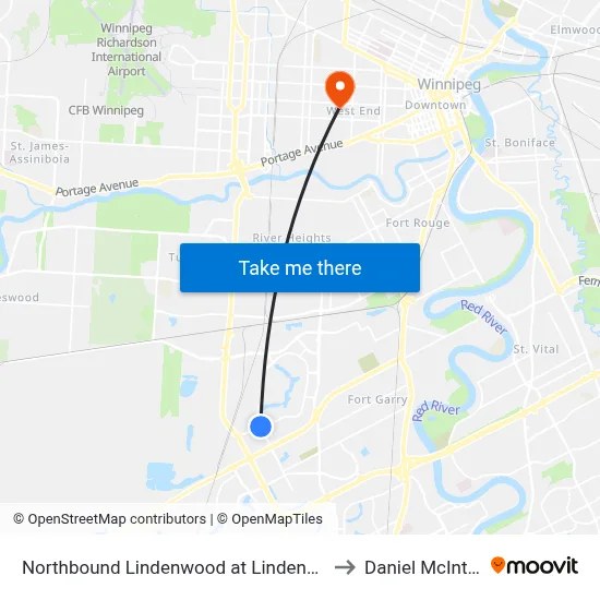 Northbound Lindenwood at Lindenwood to Daniel McIntyre map