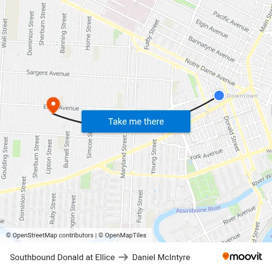 Southbound Donald at Ellice to Daniel McIntyre map