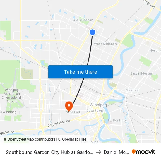Southbound Garden City Hub at Garden City Hub (38) to Daniel McIntyre map