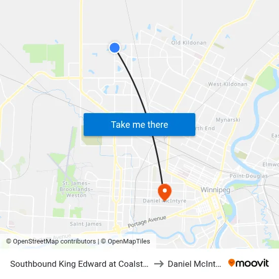 Southbound King Edward at Coalstone to Daniel McIntyre map