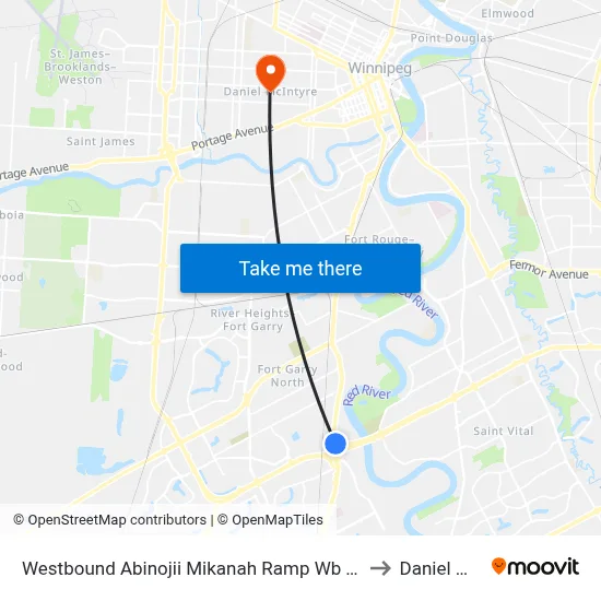 Westbound Abinojii Mikanah Ramp Wb To Pembina at Pembina to Daniel McIntyre map