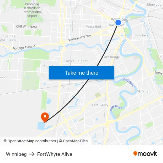 Winnipeg to FortWhyte Alive map