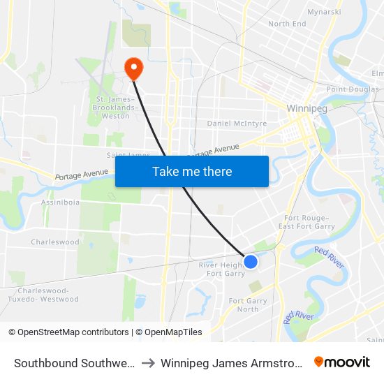 Southbound Southwest Transitway at Beaumont Station to Winnipeg James Armstrong Richardson International Airport (YWG) map