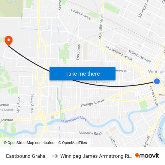 Eastbound Graham at Fort (Wpg Square) to Winnipeg James Armstrong Richardson International Airport (YWG) map