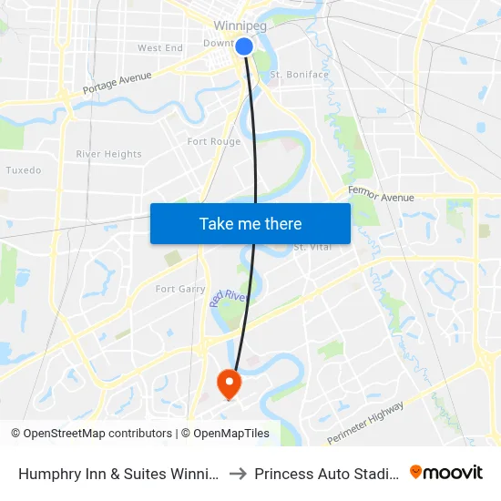 Humphry Inn & Suites Winnipeg to Princess Auto Stadium map