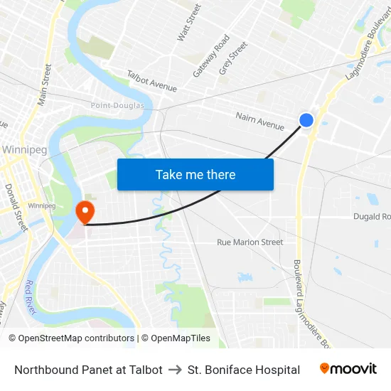 Northbound Panet at Talbot to St. Boniface Hospital map