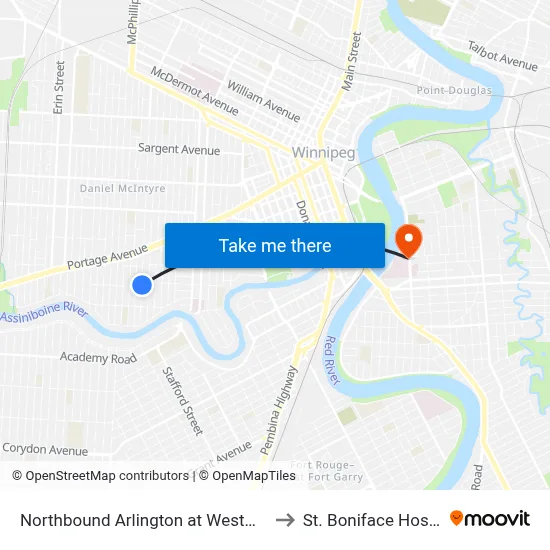 Northbound Arlington at Westminster to St. Boniface Hospital map