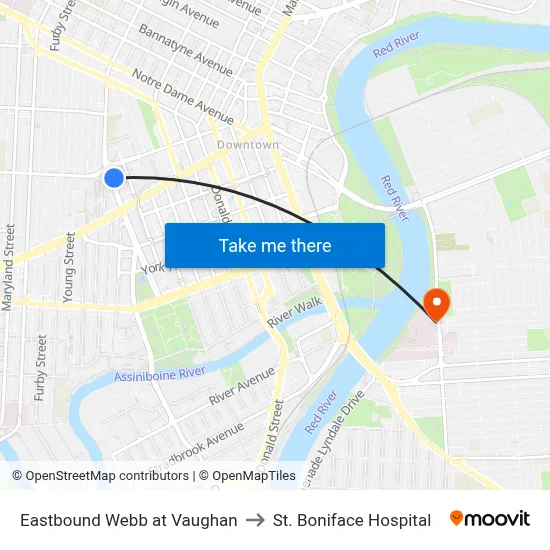 Eastbound Webb at Vaughan to St. Boniface Hospital map