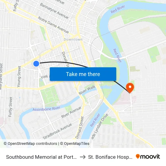 Southbound Memorial at Portage to St. Boniface Hospital map