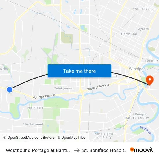 Westbound Portage at Banting to St. Boniface Hospital map
