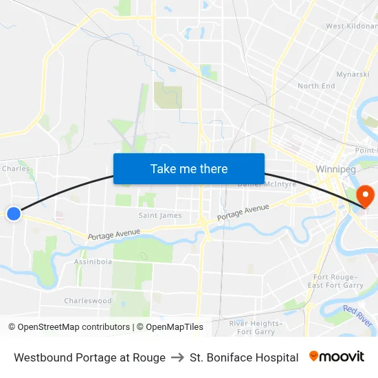 Westbound Portage at Rouge to St. Boniface Hospital map