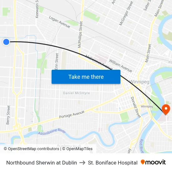 Northbound Sherwin at Dublin to St. Boniface Hospital map