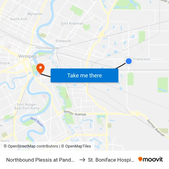 Northbound Plessis at Pandora to St. Boniface Hospital map