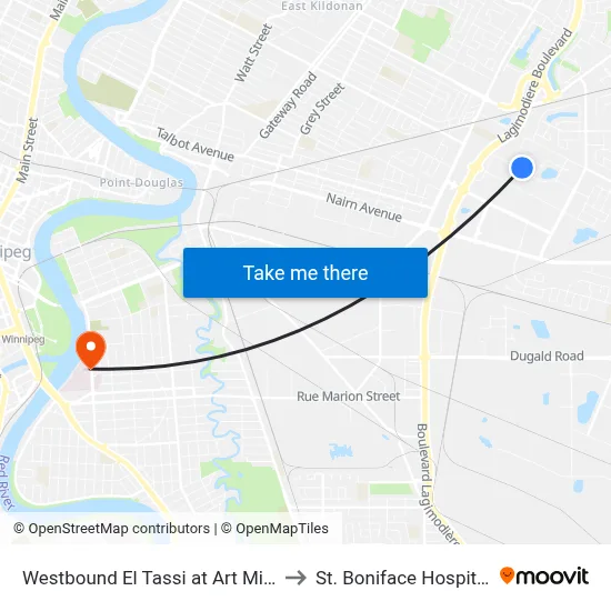 Westbound El Tassi at Art Miki to St. Boniface Hospital map