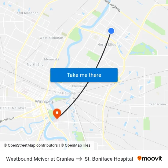 Westbound Mcivor at Cranlea to St. Boniface Hospital map