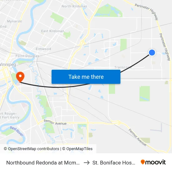 Northbound Redonda at Mcmeans to St. Boniface Hospital map