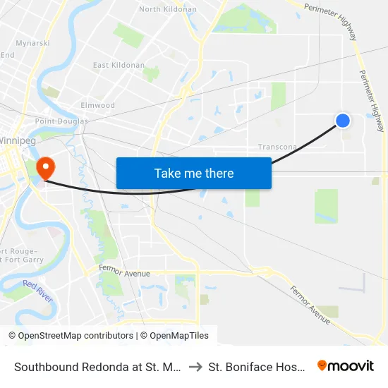Southbound Redonda at St. Martin to St. Boniface Hospital map
