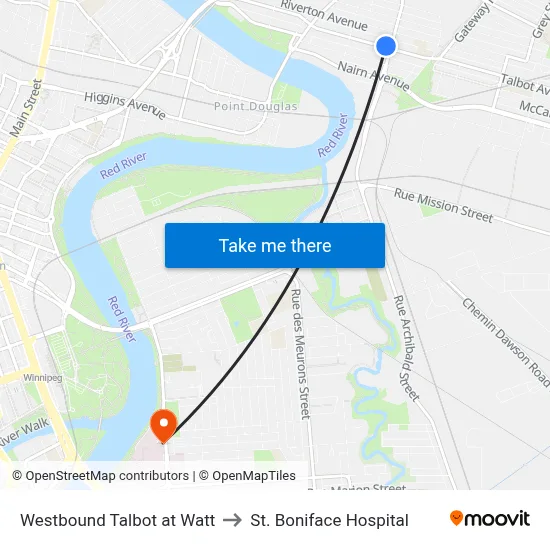 Westbound Talbot at Watt to St. Boniface Hospital map