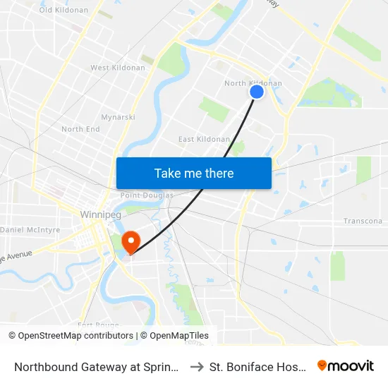Northbound Gateway at Springfield to St. Boniface Hospital map