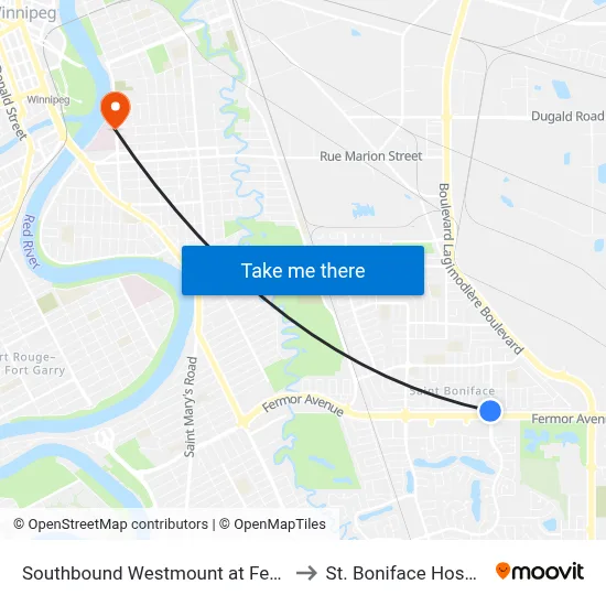 Southbound Westmount at Fermor to St. Boniface Hospital map
